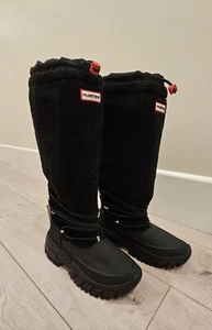 NEU HUNTER GRÖSSE 8 DAMEN WANDERER HOHE SHERPA SCHNEESTIEFEL SCHWARZ WASSERDICHT  - Bild 1 von 5
