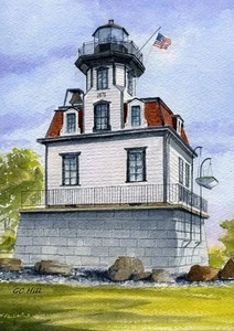 Faro de arrecife de Colchester, Museo Shelburne, Vermont. Impresiones artísticas en acuarela - Imagen 1 de 2