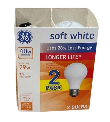 GE “Longer-Life” Soft White - 40 W ( 2 BULBS ) - Image 1 of 2