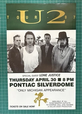Póster de concierto original de U2 The Joshua Tree Tour 30 de abril de 1987 Pontiac Michigan Foto 1 de 4
