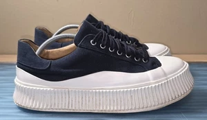 Jil Sander Ripple Sole Canvas Platform Sneakers Navy White Size 44 w/ Box - Picture 1 of 15