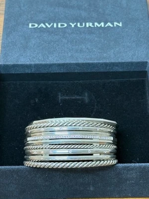 David Yurman 10 Row Stax Diamond Cuff Bracelet Wide Sterling Silver 925, 16.25mm - Image 1 of 4