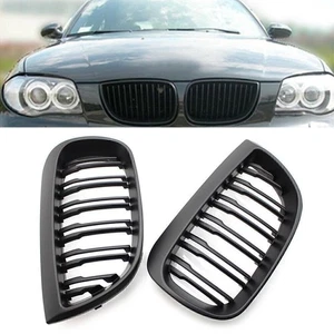 Matte Black Double Slat Front Grill Kidney Grille Fit BMW E87 1-Series 2004-2007 - Picture 1 of 11