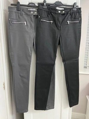 Black & Grey - Skinny Stretch - High Rise - Faux Leather Trousers - 14L - Image 1 of 4