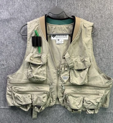 Columbia PFG Fishing Vest Men's Large Tan Cotton Polyester Multi-Pocket - Image 1 of 4