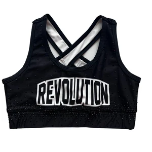 REBEL Athletics Cheer Competition Black Top Sports Bra Rhinestone Silver SIZE XS - Picture 1 of 11