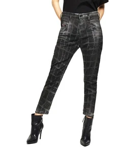 DIESEL D-Fayza-SP-NE 0094M Women Jeans W26 Jogg Sweat Boyfriend Black Animal - Picture 1 of 11