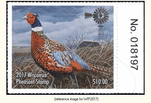 D2K Wisconsin Pheasant Stamp 2017 $10.00 w/#tab - Image 1 of 1