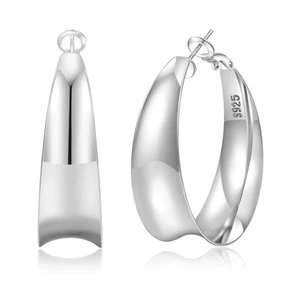 925 Sterling Silver Hoop Earrings for Women - 12MM Wide Hypoallergenic Large ... - Picture 1 of 6
