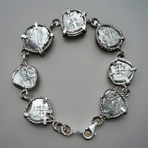 Echte spanisch-koloniale Silber Schiffswrack Cob Münzen (7) in Custom 925 Armband - Bild 1 von 24