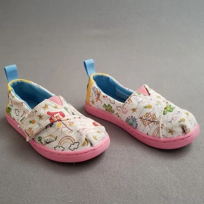 TOMS Toddler Alpargatas School Theme Size 8 Pink & Blue Fashion Sneaker Slip Ons - Image 1 of 4