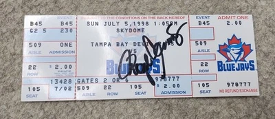 JSA ROGER CLEMENS SIGNED 3000TH STRIKEOUT FULL TICKET TORONTO BLUE JAYS 1998 - Image 1 of 3