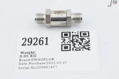 29261 SWAGELOK POPPET CHECK VALVE, 1/4", 1/3 PSI SS-4C-1/3 - Image 1 of 4