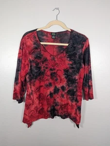 Shannon Ford Top Women 2X Plus Red Black Floral V-Neck Bloomcore Whimsygoth - Picture 1 of 8