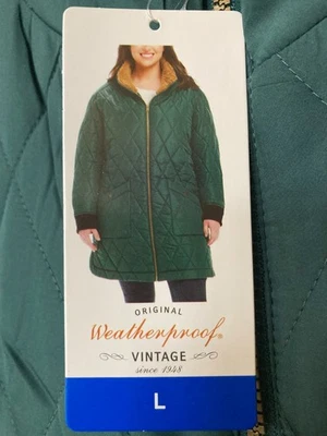 NWT Weatherproof Women's Quilted Sherpa Lined Coat, Large, Green - Image 1 of 4