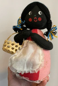 Vintage primitive handgefertigte afroamerikanische Puppe & Korb 9" groß Americana Dekor - Bild 1 von 6