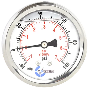 1-1/2" Vacuum Gauge Stainless Steel Case Liquid Filled, Back Mnt -30 Hg/+100 psi - Picture 1 of 4