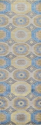 Vegetable Dye Geometric Khotan Oriental Runner Rug Hand-knotted 2' 8'' x 9' 10'' - Image 1 of 4