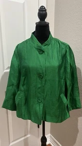 Ruby Rd. Womens Emerald Green Button Up Jacket 3/4 Sleeve Band Collar Size 16 - Picture 1 of 18