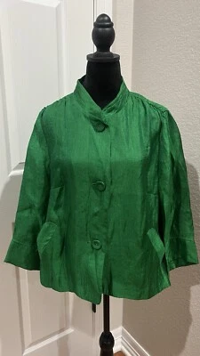 Ruby Rd. Womens Emerald Green Button Up Jacket 3/4 Sleeve Band Collar Size 16 - Image 1 of 4