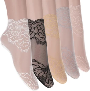 5Pairs Women's Lace Socks Sheer Lace Socks Fishnet Socks Ankle Mesh Lace Socks L - Picture 1 of 12