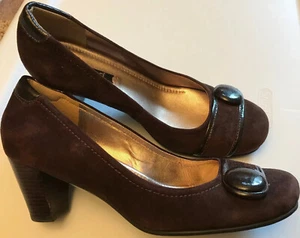 ECCO Brown HANNA Women's Suede Button Monk Strap Pumps Size 39 EU or US 8.5 EUC - Picture 1 of 8