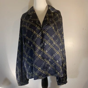 Camicetta donna manica lunga palloncino stampa catena - chi cosa indossa - blu navy - nuova con etichetta 2XL - Foto 1 di 13