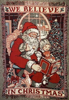 VTG Fieldcrest Woven Christmas Blanket/Throw Santa We Believe In Christmas 66x44 - Image 1 of 4