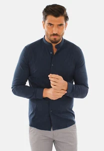 Camicia Uomo Collo Coreana Slim Fit Serafino Bianca Blu Nera Cotone Casual - Foto 1 di 22