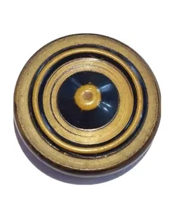 Antiguo Molinete Celuloide Botón .81" Negro Beige Vástago Costura Artesanal 7862 - Imagen 1 de 5