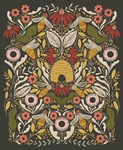 MODA Bee Garden Metallic Black Panel 48418 21M 100% Quilt Cotton 36X45" - Picture 1 of 4