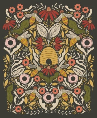 MODA  Bee Garden Metallic Black Panel 48418 21M 100% Quilt Cotton 36X45" - Image 1 of 4
