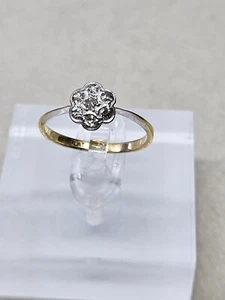 18kt Gold & Platin Vintage altgeschliffen Diamant Blumenring Größe N1⁄2 (1,7 g) - Bild 1 von 10