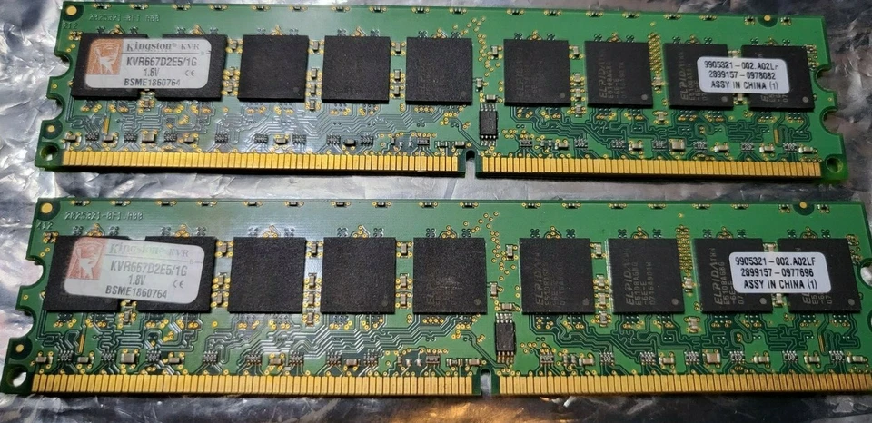 Kingston KVR KVR667D2E5/1G 1.8V BSME1860764 DDR2 Non ECC - Image 1 of 4