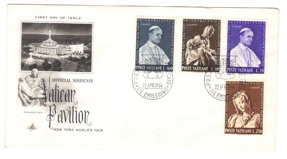CIUDAD DEL VATICANO 1964 FERIA MUNDIAL MICHELANGELO LA PIETA SET ARTE COMPLETO FDC Foto 1 de 1