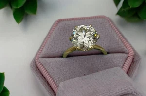 18k Yellow Gold Solitaire Engagement Ring Lab Created Diamond Round Cut 3.75 Ct - Picture 1 of 6