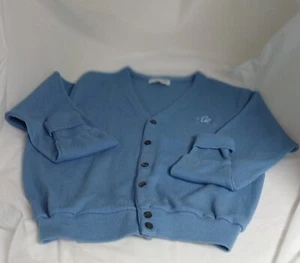 IZOD V Neck Sweater Cardigan Button Up VTG Blue Acrylic Logo Men's L - Picture 1 of 5