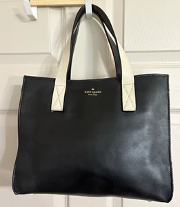 Kate Spade Black Ivory Leather Tote Bag Purse Excellent Condition - Picture 1 of 11