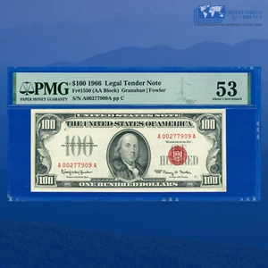 Fr.1550 1966 $100 Hundred Dollars Legal Tender Note Red Seal, PMG AU 53 #77909 - Picture 1 of 3