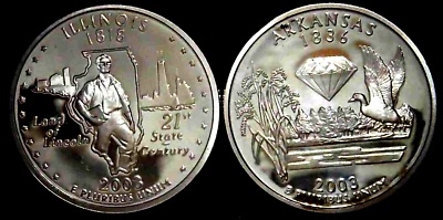 2003-S 25C State Quarter Illinois Arkansas GDC Proof Silver 2 coins 24att1021-3 - Image 1 of 2