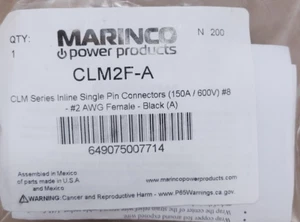 Marinco CLM2F-A CLM Series Inline Pin Connector 150A/600V #8-#2 AWG Female Black - Picture 1 of 2