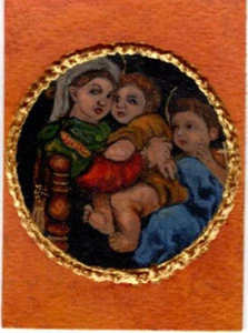 Catholic "MADONNA OF THE CHAIR" HAND PAINTED ACEO ORIGINAL - Picture 1 of 1