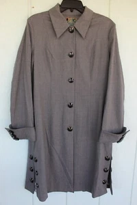 NUEVO CON ETIQUETAS 2OH HILOS 2 HIPPIES ANTIGUOS L Abrigo Plumero Steampunk Militar Mezcla Lana Gris - Imagen 1 de 5