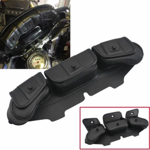 Windshield Saddle Pouch Leather Three Pocket Fairing Bag For Harley 1996-2013 CT - Picture 1 of 7