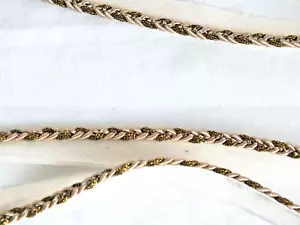 10 yds 3/16" tiny Braided cord trim w/lip metallic gold & Pink ivory sew NOS vtg - Picture 1 of 3