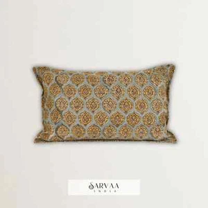 Hand Block Print Pillow Cover Linen Boho Cushion Cover throw Decor Cover 14x22in - Picture 1 of 6