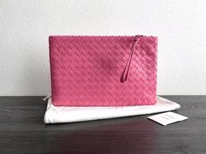 NEW! NWT! BOTTEGA VENETA Pink Intrecciato Woven Leather Handbag Bag Clutch Purse - Picture 1 of 14