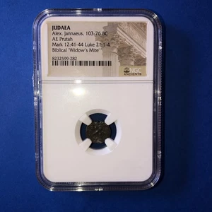 JUDAEA Alex. Jannaeus, 103-76 BC AE Prutah Mark, Biblical Widow's Mite NGC - Picture 1 of 8