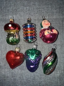6 vintage figural  glass blown Christmas ornaments #1 - Picture 1 of 3