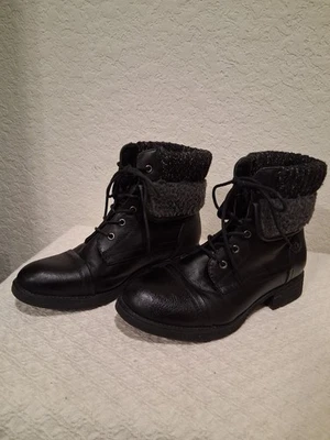 Moda Chics Boots Womens 8.6 Combat Black Faux Leather Lace Up Comfort BOOTIES - Image 1 of 4